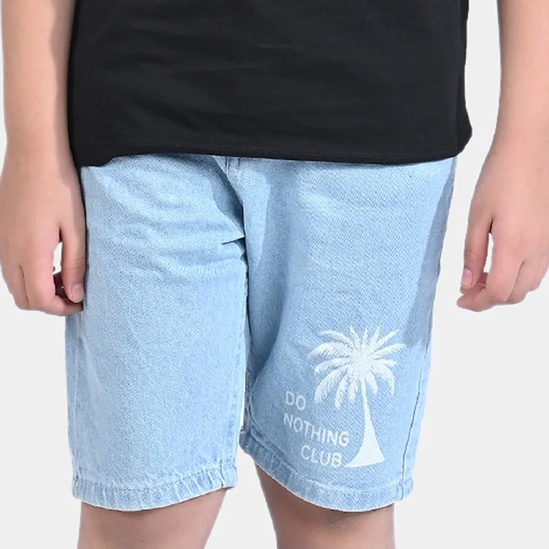 Men's Pants with Logo EmbossmentsBoys Denim rigid Short Hawaii-LIGHT BLUE