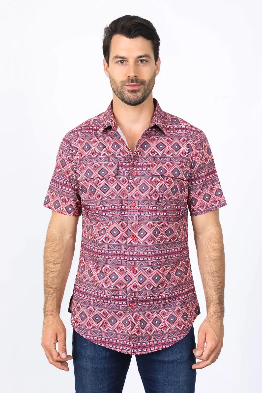 Layered Men's VestsMens Performance Classic Fit Western Short Sleeve Aztec Print Salmon Shirt Layered Men's VestsMens Performance Classic Fit Western Short Sleeve Aztec Print Salmon Shirt