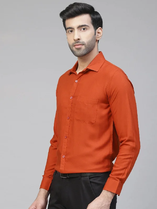 Men's Wingtip-Collar Shirts for a Classic TouchMen Rust Orange Smart Slim Fit Solid Wrinkle Free Formal Shirt