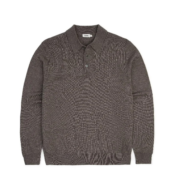 Men's Shirts with Patchwork PatternsTrunk Enford Merino Knit Long Sleeve Polo Shirt: Mink