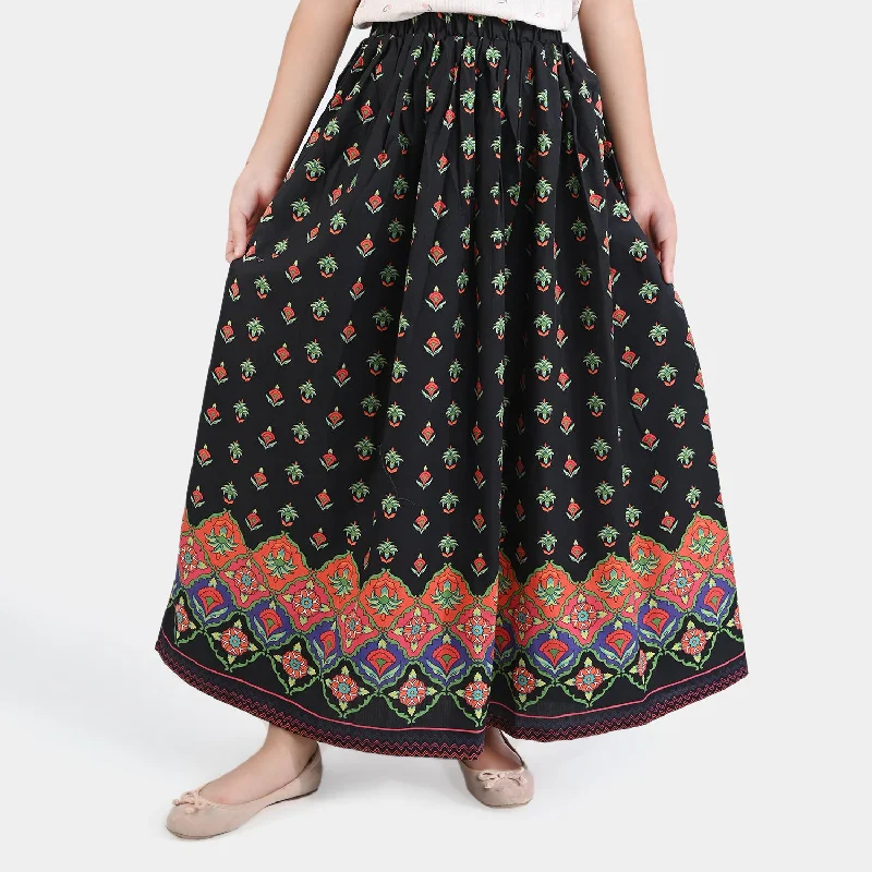 Men's Pants with Adjustable WaistbandsGirls Cotton Poplin long Skirt Rung Ja-BLACK