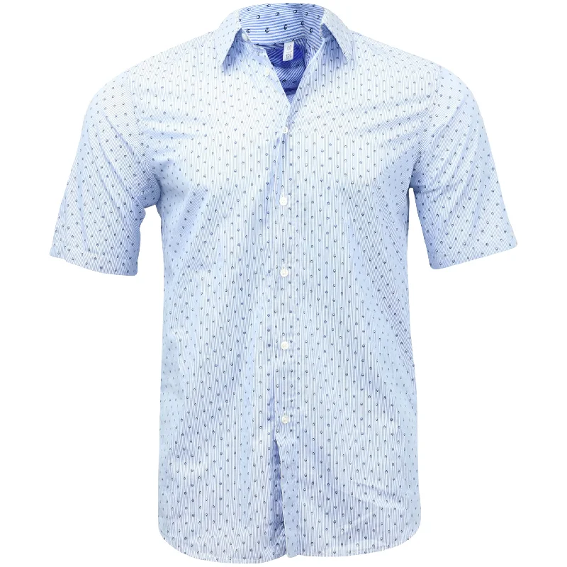 Breathable Men's Linen ShirtsJil Sander Mini Skull Print Striped Short Sleeve Shirt in Blue Cotton