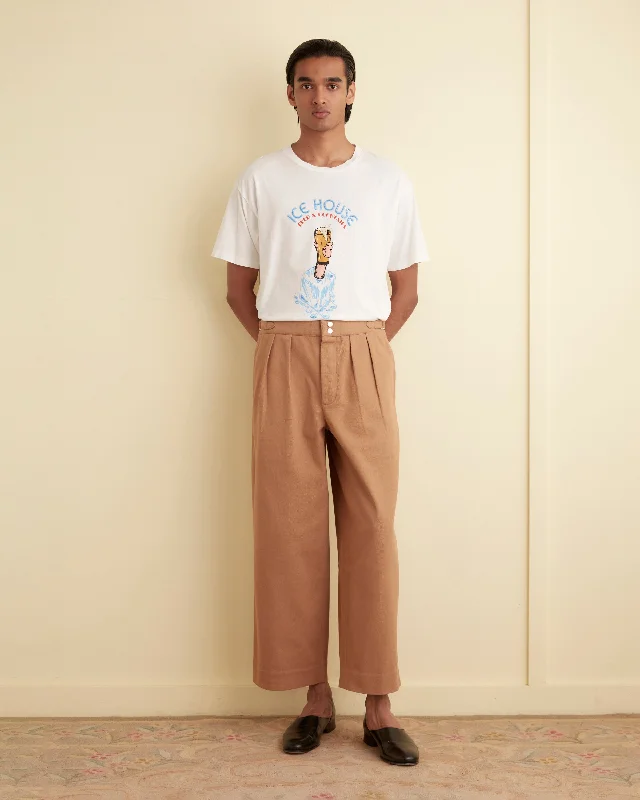 Men's Pants with Slant PocketsWide Leg Snap Trousers - Taupe