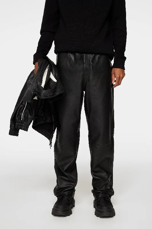 Men's Pants with Ripped and Distressed DetailsSanto Leather Track Pants