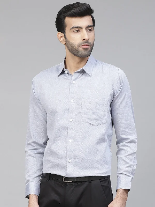 Men's Dressy Button-Down Shirts for Formal OccasionsMen Blue Twill Weave Smart Slim Fit Self Design Formal Shirt