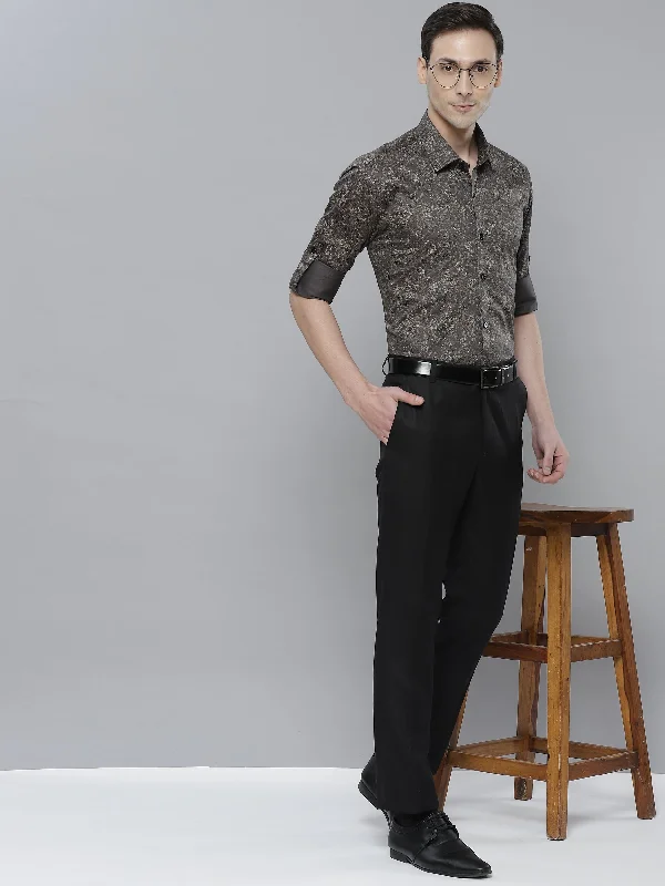Men's Dressy Button-Down Shirts for Formal OccasionsMen Grey Smart Slim Fit Printed Casual Shirt