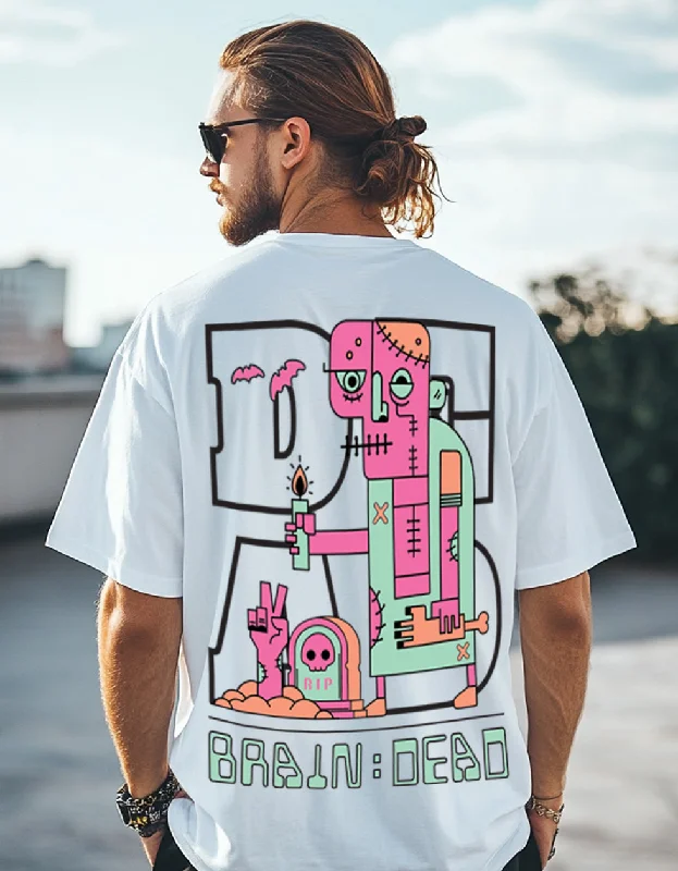 Elegant Men's Dress ShirtsBraindead White Oversized Printed Tshirt