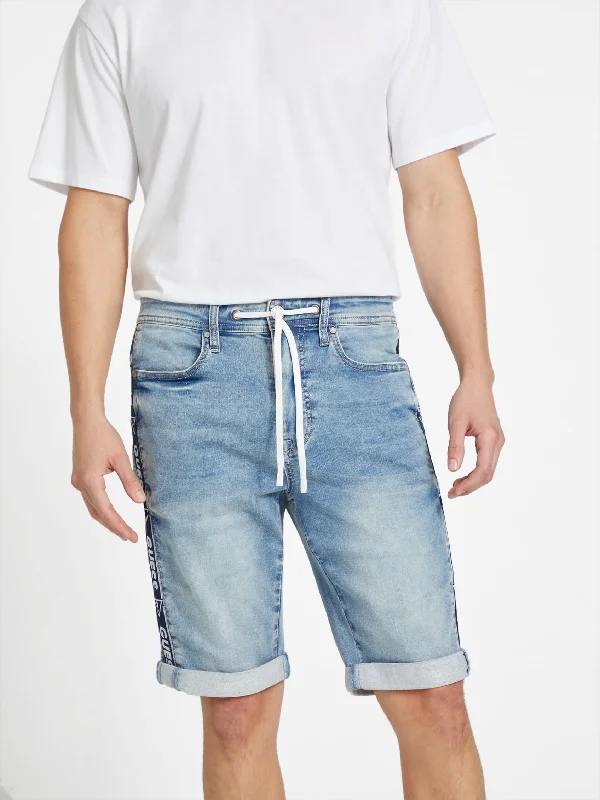 Men's High-Waisted Pants for a Retro StyleEco Kyler Logo-Tape Denim Shorts
