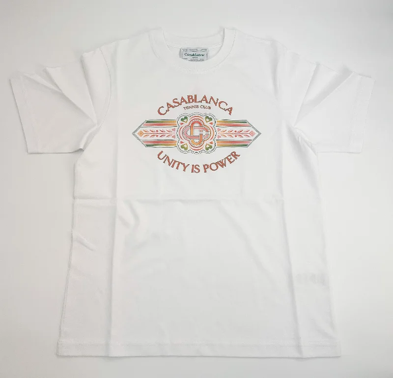 Men's Shirts with Embellished HemlinesCasablanca White Unity is Power T-Shirt