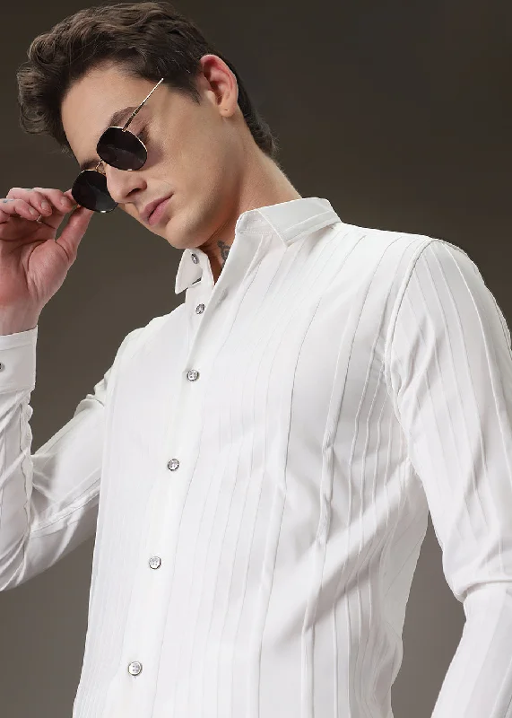 Men's Pattern Mixing Shirts for Creative StyleWhite Pleat Designer Shirt
