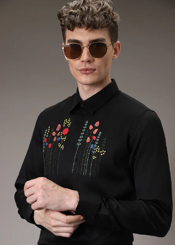 Men's Skinny-Fit Shirts for a Trendy LookFloral Artistry Black Shirt