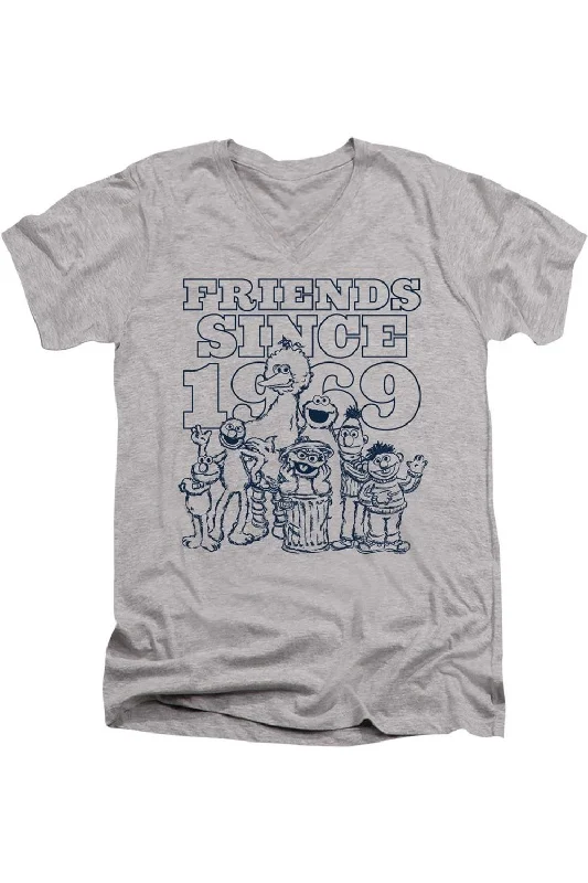 Men's Shirts with UV ProtectionSesame Street Friendshort Sleeveince Short Sleeve Adult V Neck Premium Cotton Tee / T-Shirt