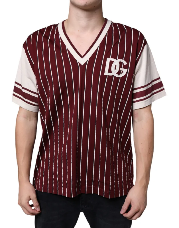 Men's Shirts with Antimicrobial TreatmentDolce & Gabbana  Stripes Cotton Logo V-neck Men's T-shirt