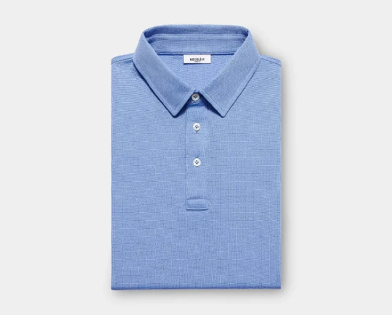 Men's Long-Sleeved ShirtsCôte d’Azur Blue Egyptian Cotton Polo Shirt