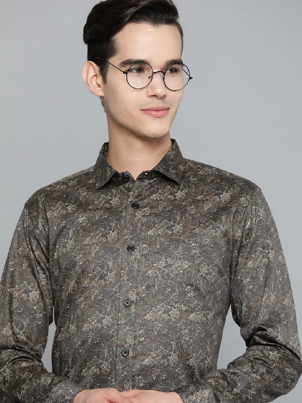 Men's Monochrome Shirts for a Minimalist VibeDENNISON Men Grey Smart Slim Fit Printed Casual Shirt Men's Monochrome Shirts for a Minimalist VibeDENNISON Men Grey Smart Slim Fit Printed Casual Shirt
