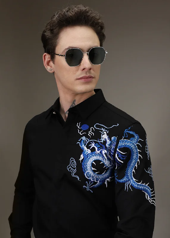 Men's Moisture-Wicking Shirts for All-Day ComfortBlack Dragon Embroidery Shirt