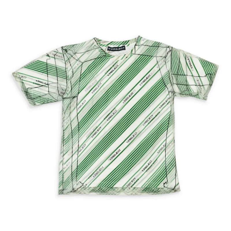 Men's Shirts with Striped PatternsPRINTED COVER WHITE GREEN T-SHIRT