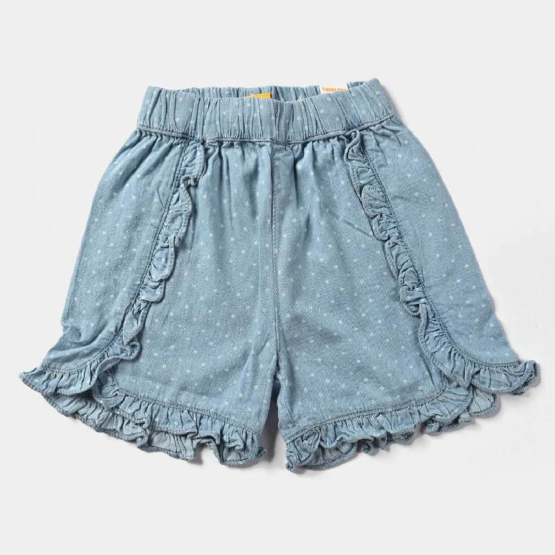 Men's Unique and Designer Bottom Wear for a Statement LookGirls Denim Short Polka Dot-Ice Blue