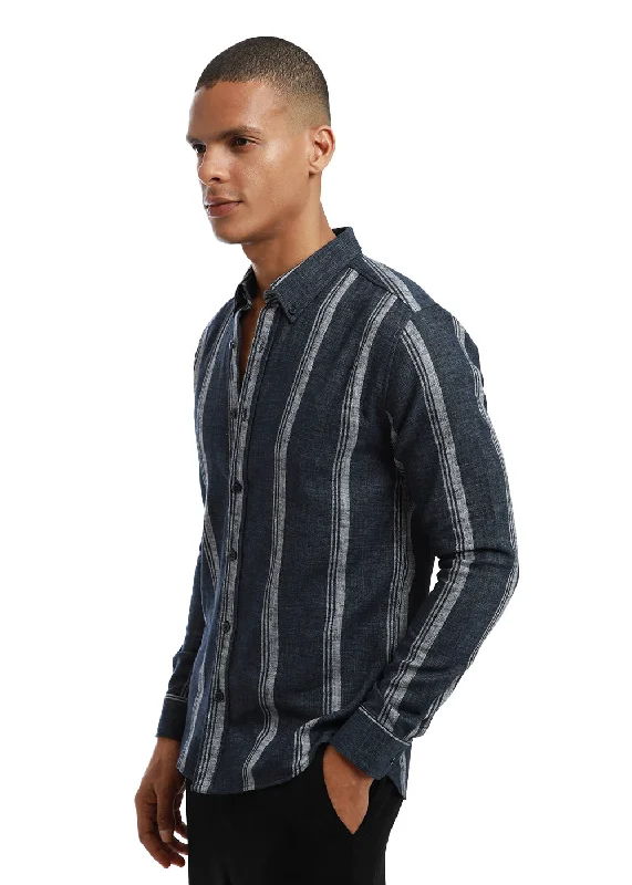 Men's Geometric Print Shirts for a Modern TwistMelange Triadic Blue Stripe Shirt