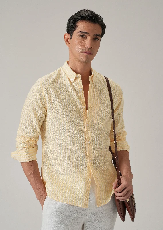 Men's Solid-Color Block Shirts for a Bold StatementYellow Stripe Linen Shirt