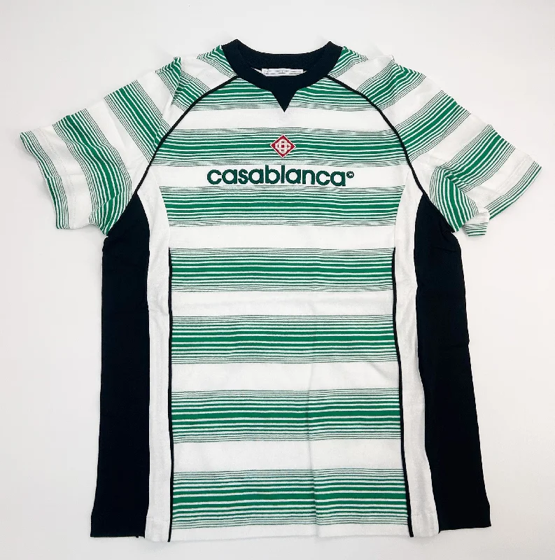 Men's Shirts with Hook-and-Loop ClosuresCasablanca Yarn Dyed Green Logo Stripe Paneled T-Shirt