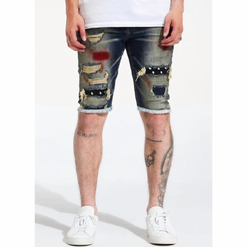 Men's Patterned Pants with Geometric DesignsPierre Jean Shorts In Indigo Tint