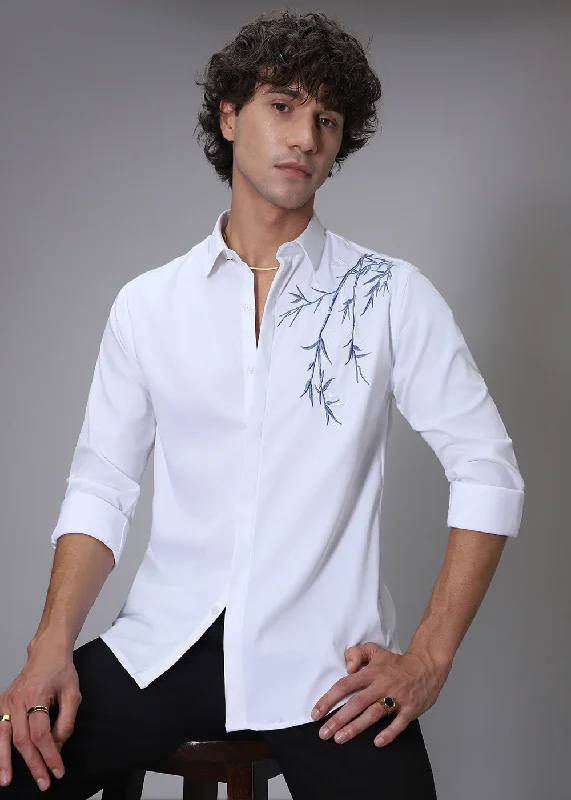 Men's Muscle Fit T-Shirts for a Body-Hugging FitBamboo Embroidery White Designer Shirt
