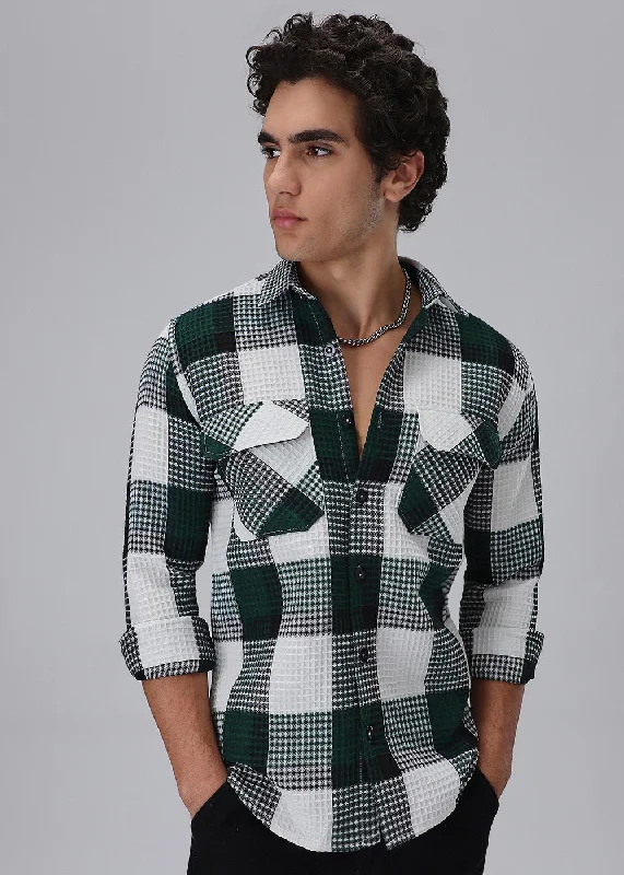 Men's Pattern Mixing Shirts for Creative StyleGreen Waffle Plaid Check Shirt