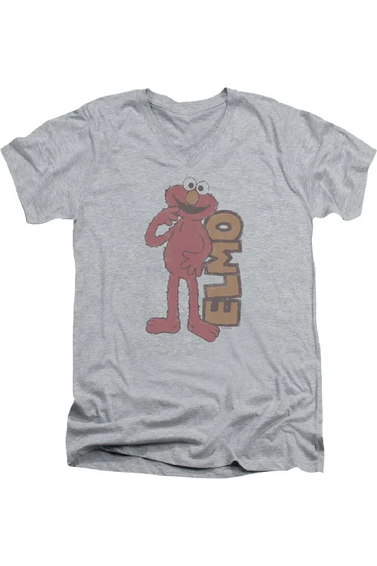Men's Shirts with Embellished SleevesSesame Street Vintage Elmo Short Sleeve Adult V Neck Premium Cotton Tee / T-Shirt Men's Shirts with Embellished SleevesSesame Street Vintage Elmo Short Sleeve Adult V Neck Premium Cotton Tee / T-Shirt