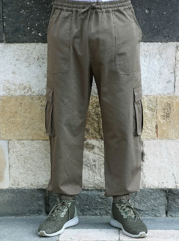 Men's Pants with Hidden ButtonsCotton Twill Cargo Trousers
