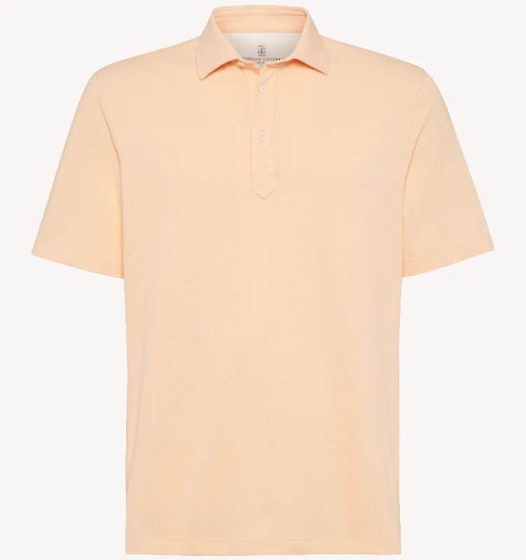 Solid-Colored Men's ShirtsBrunello Cucinelli Piqué Polo in Papaya