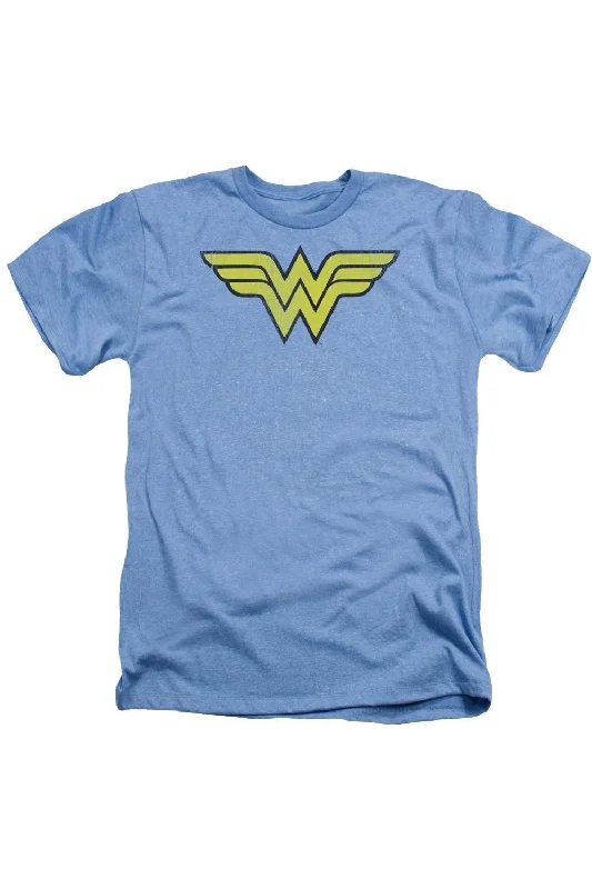 Men's Shirts with Roll-Up SleevesDC Comics Wonder Woman Ww Logo Distressed Adult Heather Tee / T-Shirt Men's Shirts with Roll-Up SleevesDC Comics Wonder Woman Ww Logo Distressed Adult Heather Tee / T-Shirt