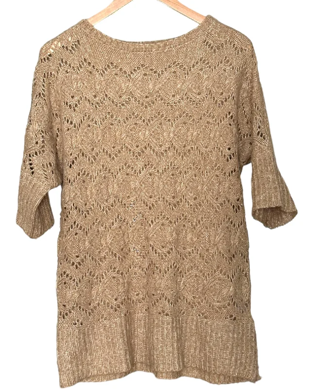 Light Spring Camel & Gold Open Cable-Knit Sweater
