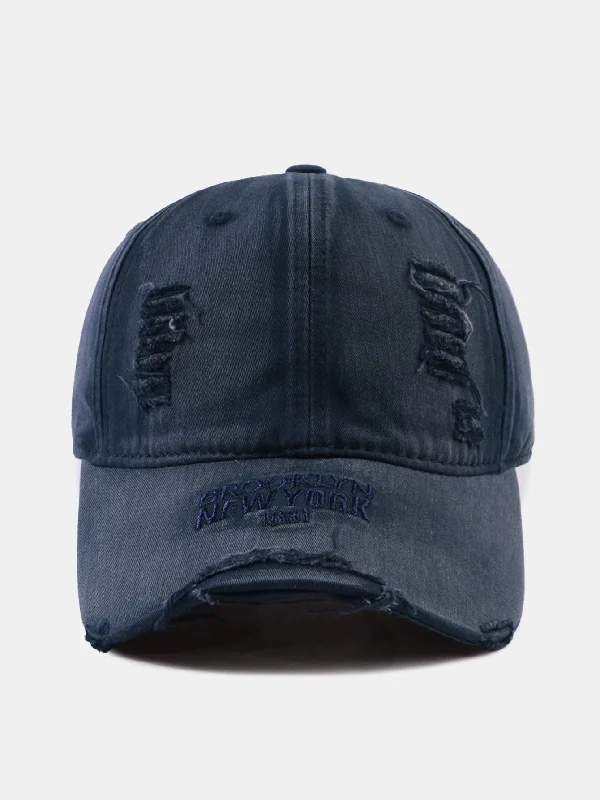 Rainproof Fishing HatsSolid Color New York Embroidery Cotton Washed Distressed Baseball Cap