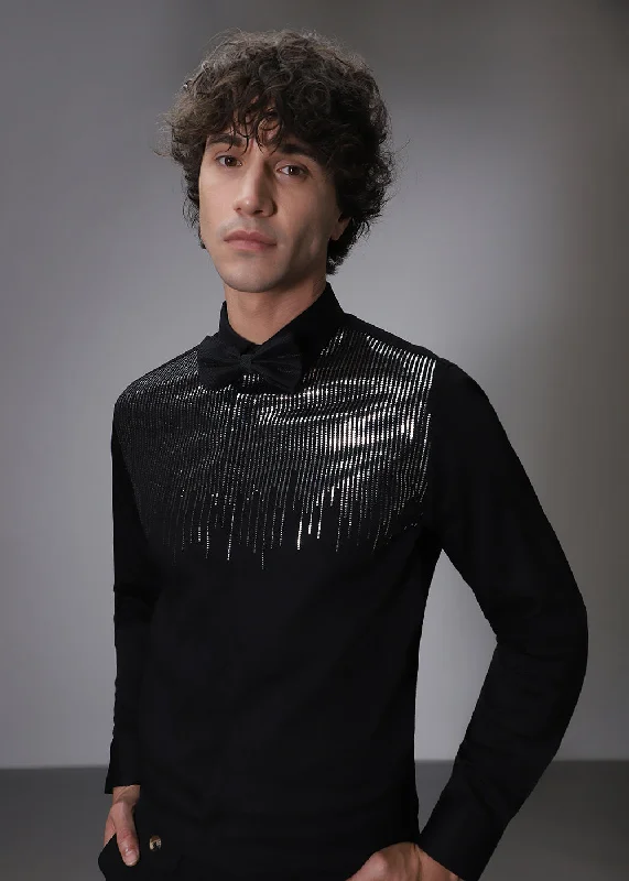 Men's Denim Shirts for a Rugged LookFlecked Sequenced Black Shirt