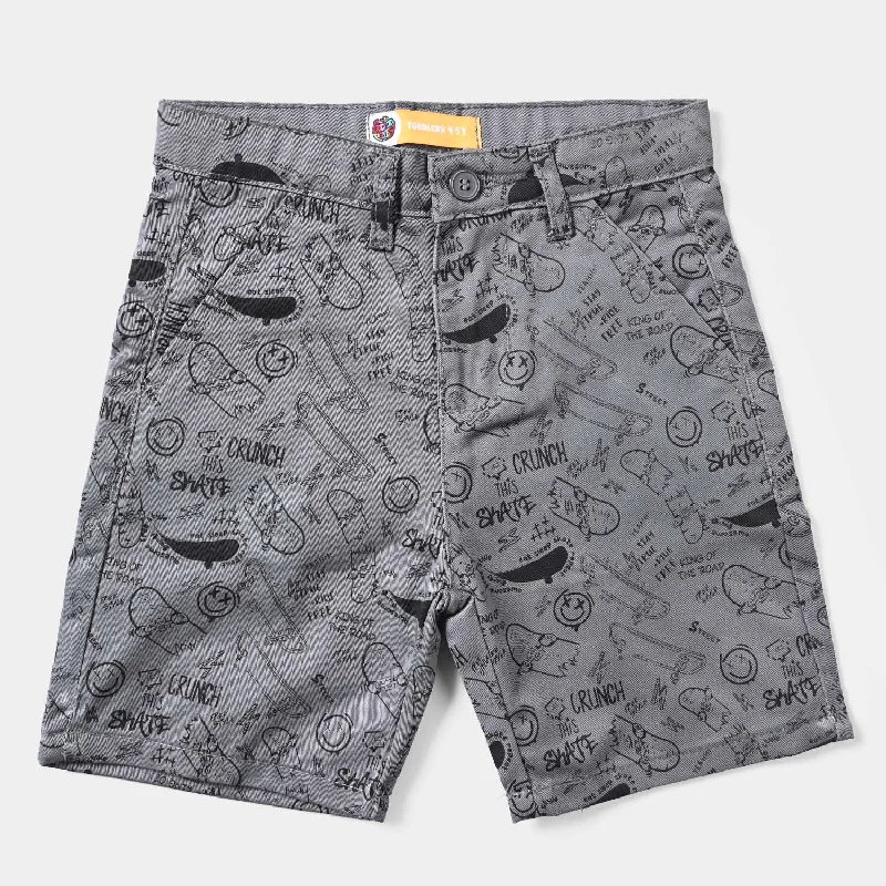 Men's Pants with Faux Leather PatchesBoys Cotton Short Skate-Smoke Grey
