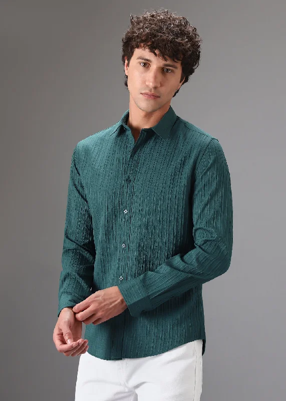 Men's Scoop Neck T-Shirts for a Relaxed FeelOcean Green Self Striped Shirt