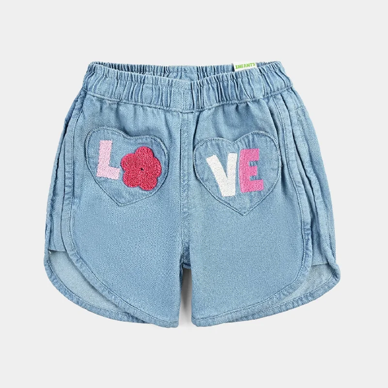 Men's Pants with Belt LoopsInfant Girls Denim rigid Short Love-Ice Blue