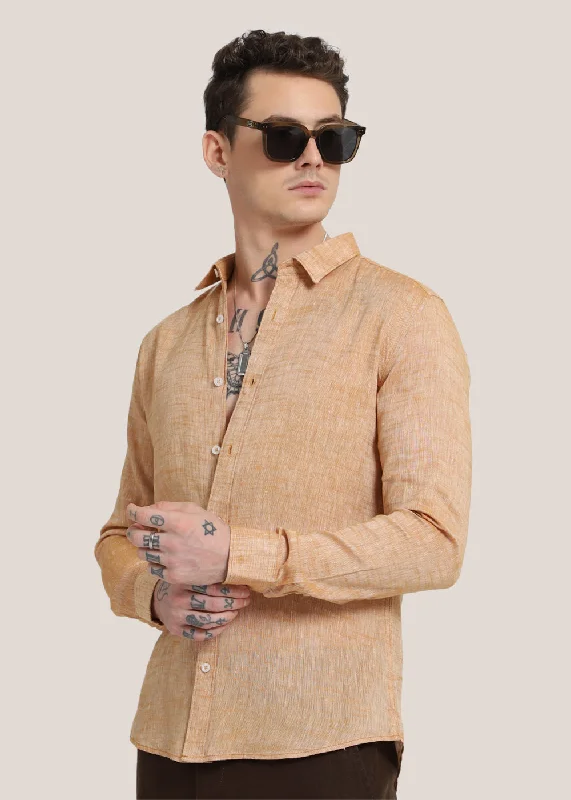 Men's Checked Short-Sleeve Shirts for Summer FunPastel Orange Linen Shirt