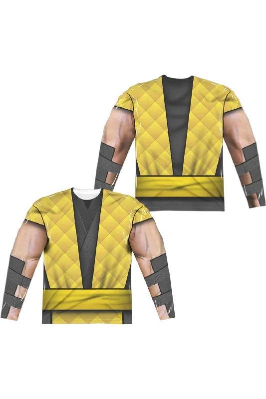 Striped Men's TopsMortal Kombat Klassic Scorpion Outfit (Front/Back Print) Long Sleeve Adult Poly Crew Tee / T-Shirt Striped Men's TopsMortal Kombat Klassic Scorpion Outfit (Front/Back Print) Long Sleeve Adult Poly Crew Tee / T-Shirt