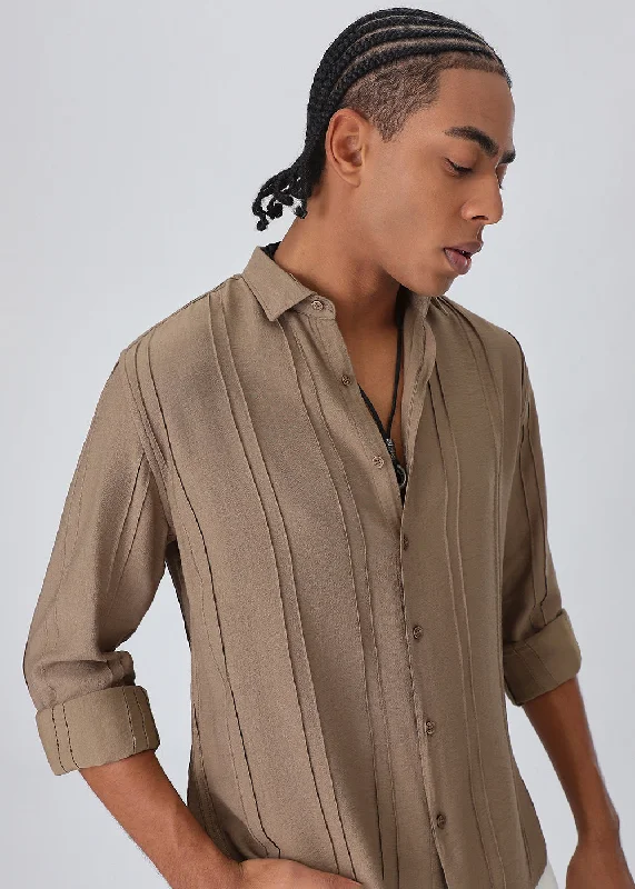 Men's Checkered Shirts for a Retro FeelPintucked Tan Brown Shirt