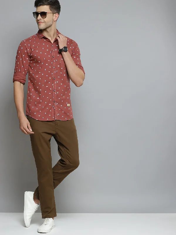 Men's Camping Shirts for Outdoor AdventuresMen Maroon Printed Smart Slim Fit Opaque Casual Shirt Men's Camping Shirts for Outdoor AdventuresMen Maroon Printed Smart Slim Fit Opaque Casual Shirt