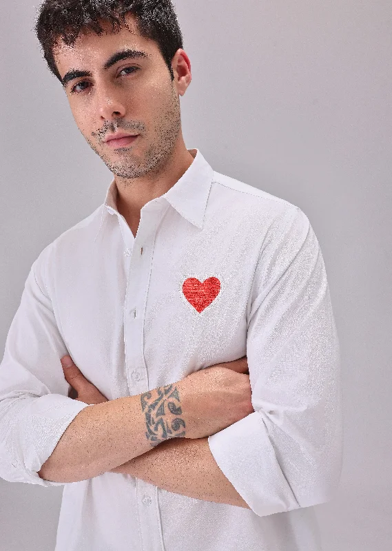 Men's Hunting Shirts for Camouflage and ComfortValentine Heart White Designer Shirt