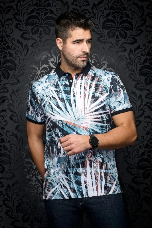 Men's Unique and Designer TopsAU NOIR | Polo | Amazonia Navy Turquoise