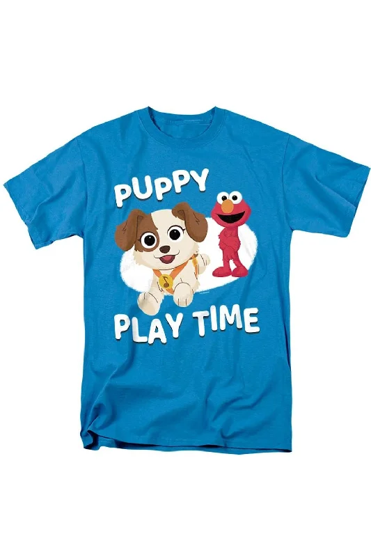 Striped Men's TopsSesame Street Furry Friends Forever Puppy Play Time Short Sleeve Adult Tee / T-Shirt Striped Men's TopsSesame Street Furry Friends Forever Puppy Play Time Short Sleeve Adult Tee / T-Shirt