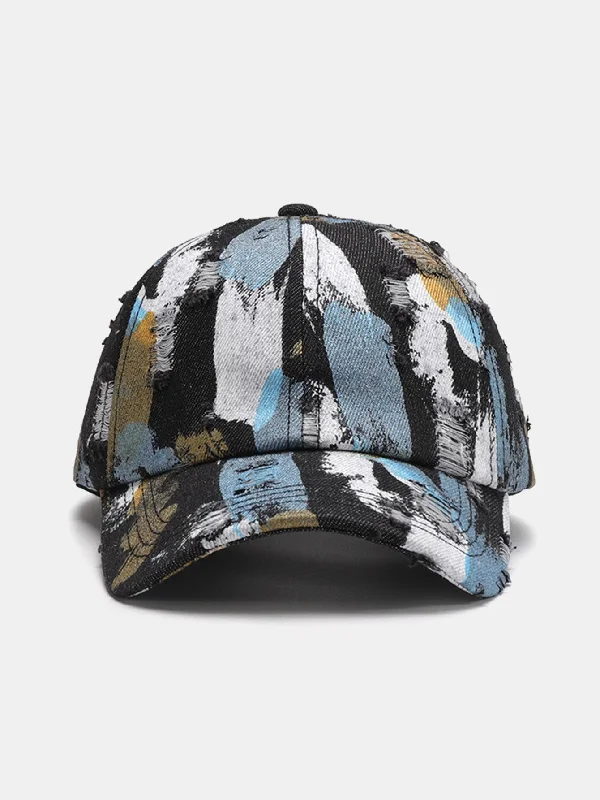 Colorful Straw HatsColor Graffiti Cotton Washed Distressed Baseball Cap