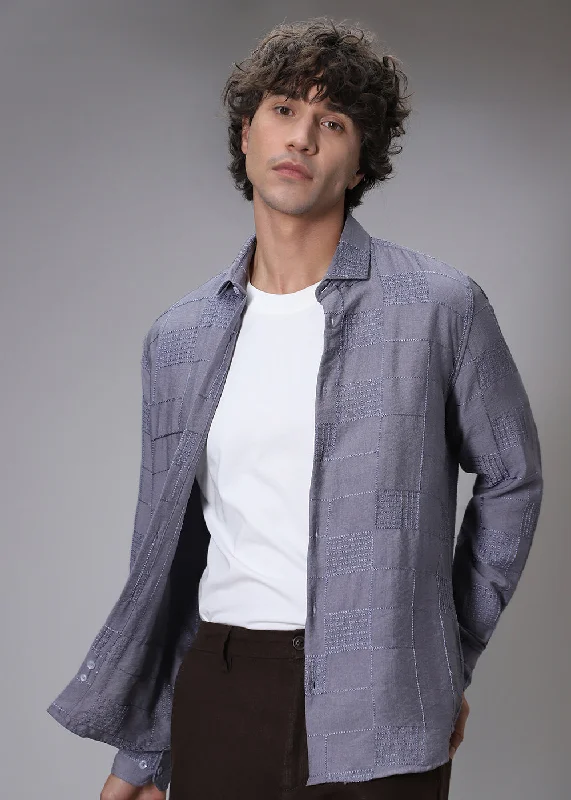 Men's Logo T-Shirts for Brand RepresentationGlisten Grey Plaid Embroidery Shirt