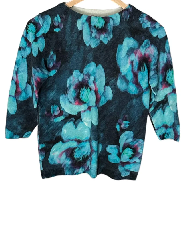 Cool Winter Water Lily Print Cashmere Sweater