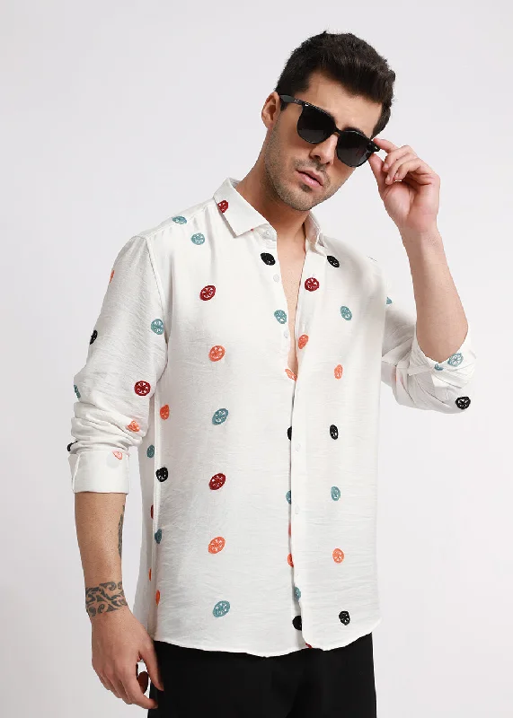 Men's Tennis Shirts for Court ComfortWhite Florescent Embroidered Shirt