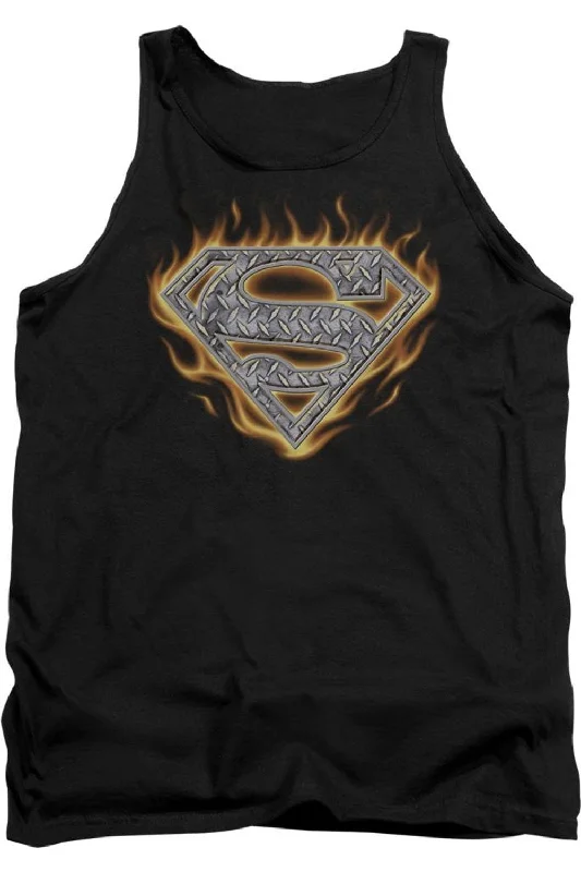 Men's Shirts with Appliquéd SleevesSuperman Steel Fire Shield Adult Tank Top